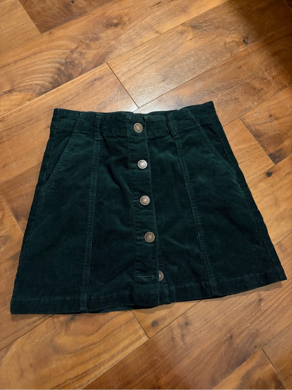 Forever 21 Dark Green Button-Front Corduroy Mini Skirt